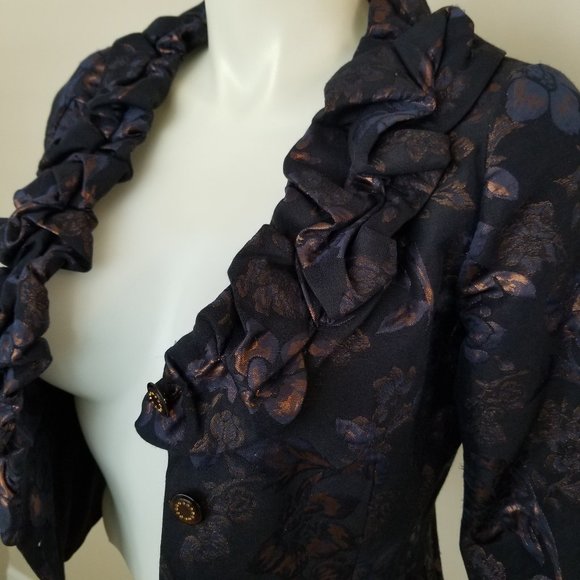 Rickie Freeman Teri Jon Puff Ruffled Collar Metallic Floral Blazer - Picture 2 of 13